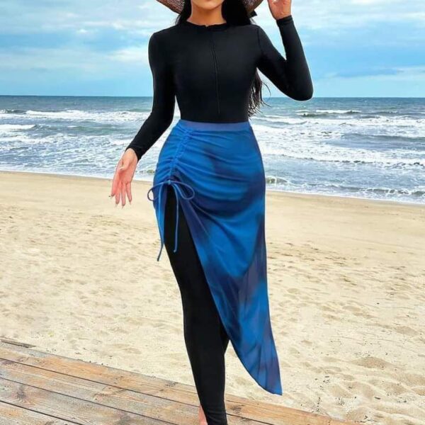 Burkini femme maroc bleu noir élégant anti UV premium