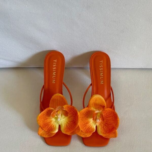 Sandales femme maroc orange fleur élégante luxe