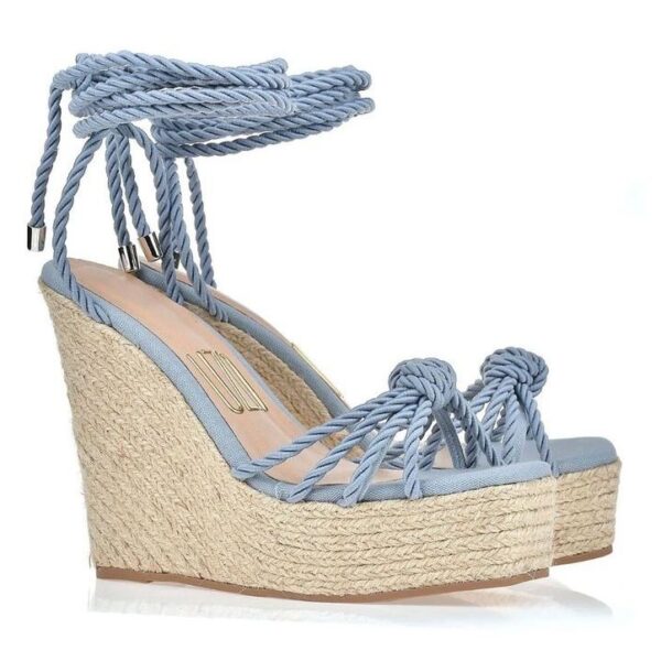 Sandales compensées femme maroc bleu ciel luxe